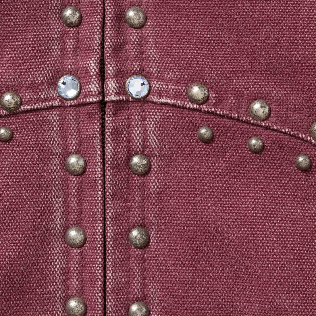 Details on Supreme b.b. Simon Studded Work Jacket Burgundy from fall winter
                                                    2024 (Price is $498)