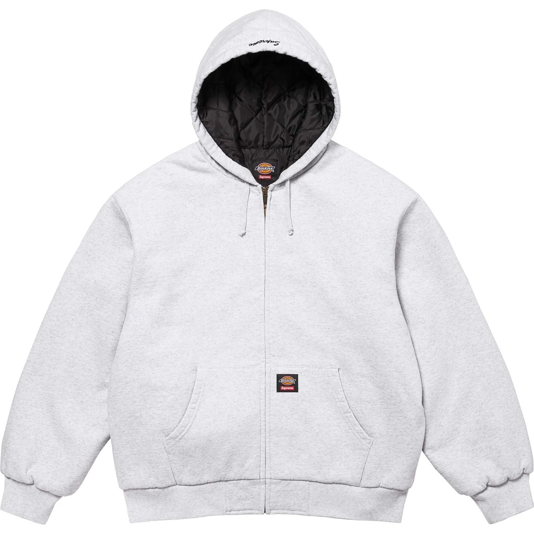 Details on Supreme Dickies Quilted Lined Zip Up Hooded Sweatshirt Ash Grey from fall winter
                                                    2024 (Price is $148)