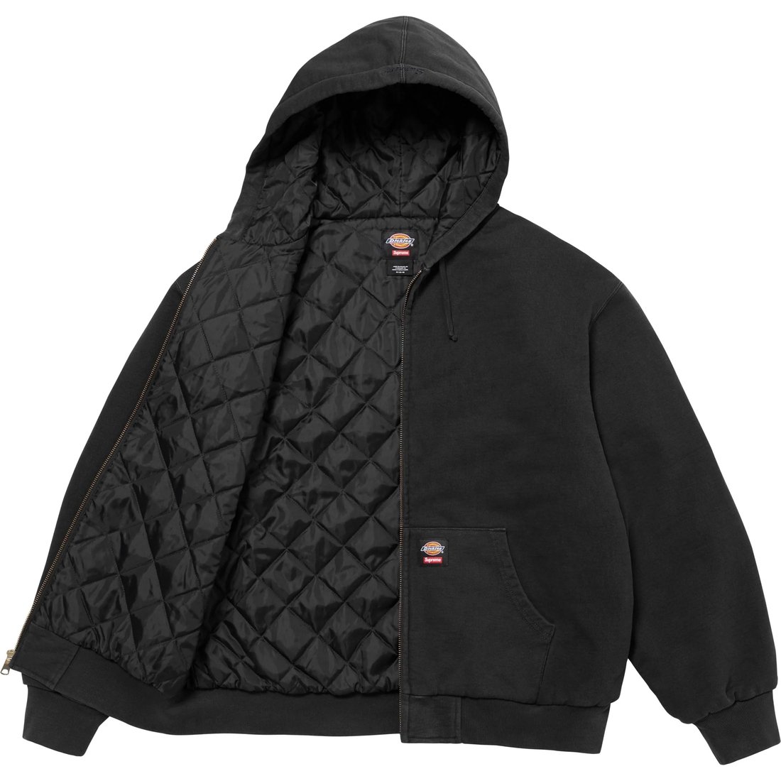 Details on Supreme Dickies Quilted Lined Zip Up Hooded Sweatshirt Black from fall winter
                                                    2024 (Price is $148)