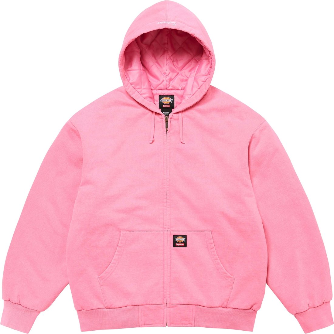 Details on Supreme Dickies Quilted Lined Zip Up Hooded Sweatshirt Dusty Pink from fall winter
                                                    2024 (Price is $148)