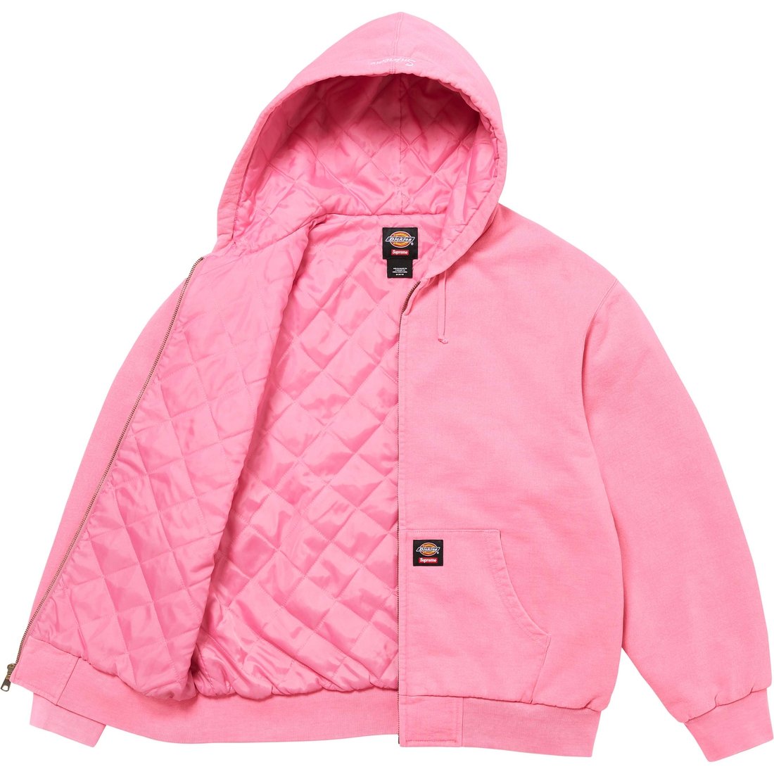 Details on Supreme Dickies Quilted Lined Zip Up Hooded Sweatshirt Dusty Pink from fall winter
                                                    2024 (Price is $148)