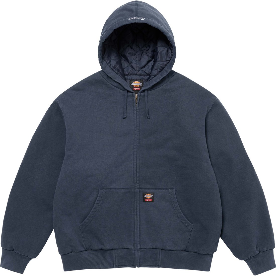 Details on Supreme Dickies Quilted Lined Zip Up Hooded Sweatshirt Navy from fall winter
                                                    2024 (Price is $148)