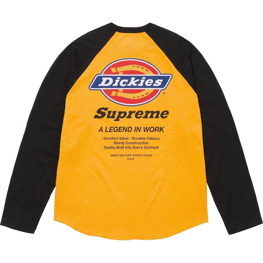 Details on Supreme Dickies Raglan L S Top Gold from fall winter
                                                    2024 (Price is $68)