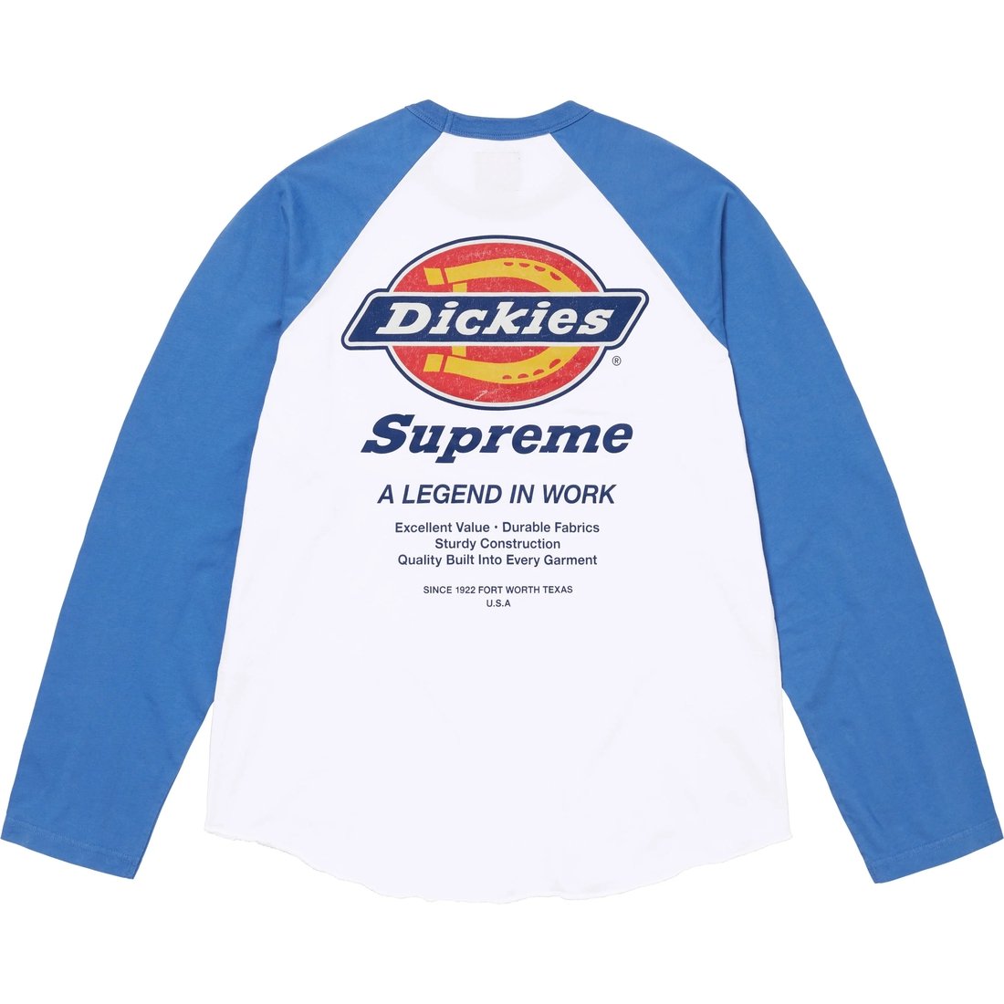 Details on Supreme Dickies Raglan L S Top White from fall winter
                                                    2024 (Price is $68)