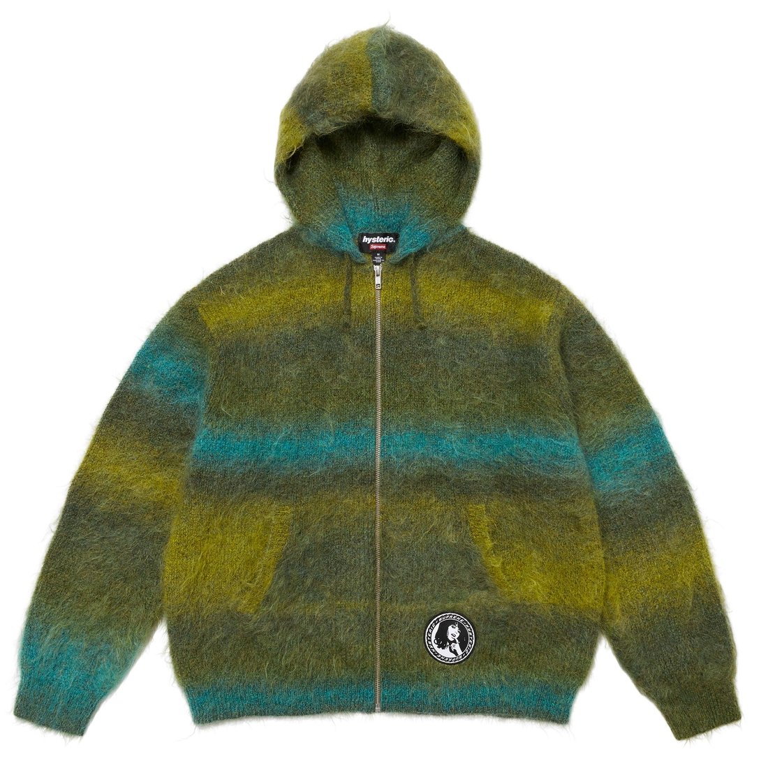 Details on Supreme HYSTERIC GLAMOUR Mohair Zip Up Hooded Sweater Olive from fall winter
                                                    2024 (Price is $298)