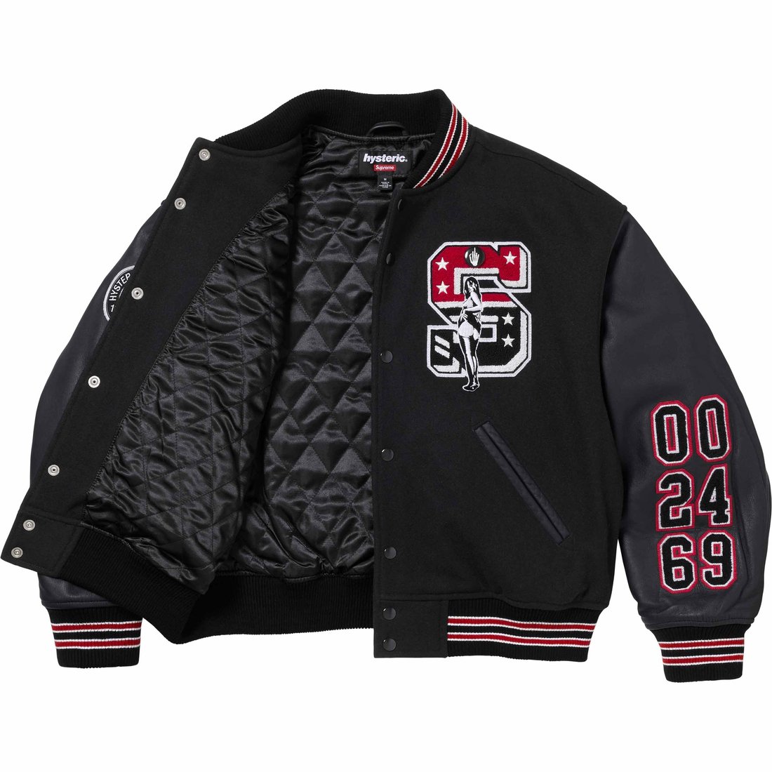 Details on Supreme HYSTERIC GLAMOUR Varsity Jacket Black from fall winter
                                                    2024 (Price is $698)