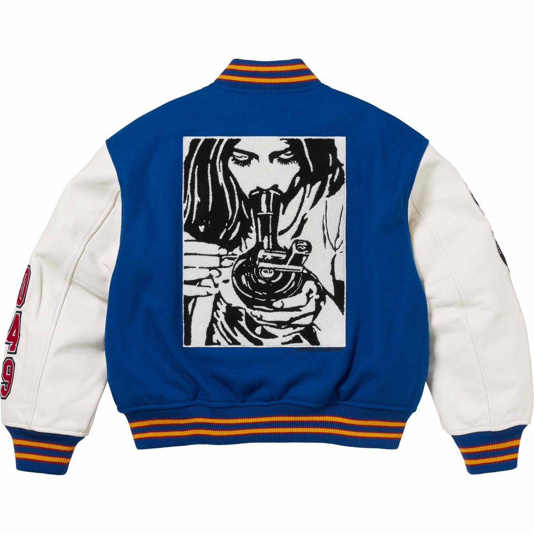 Details on Supreme HYSTERIC GLAMOUR Varsity Jacket Blue from fall winter
                                                    2024 (Price is $698)