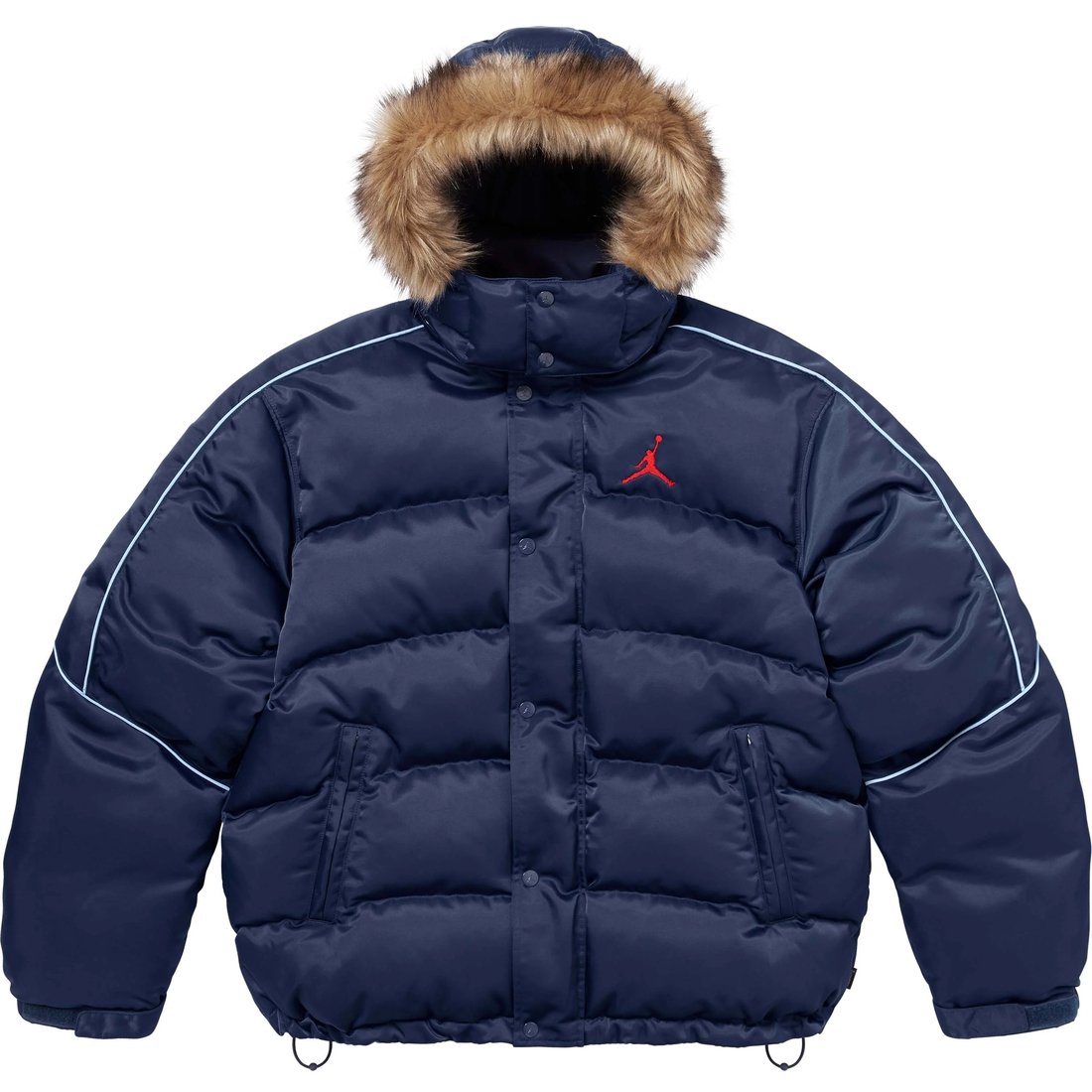 Details on Supreme Jordan Puffer Jacket Navy from fall winter
                                                    2024 (Price is $368)