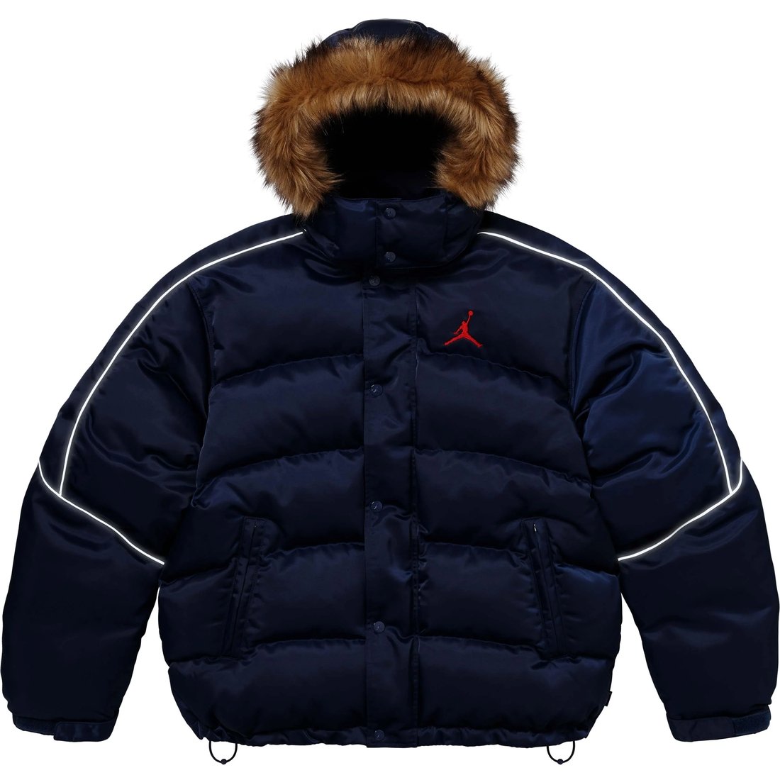 Details on Supreme Jordan Puffer Jacket Navy from fall winter
                                                    2024 (Price is $368)