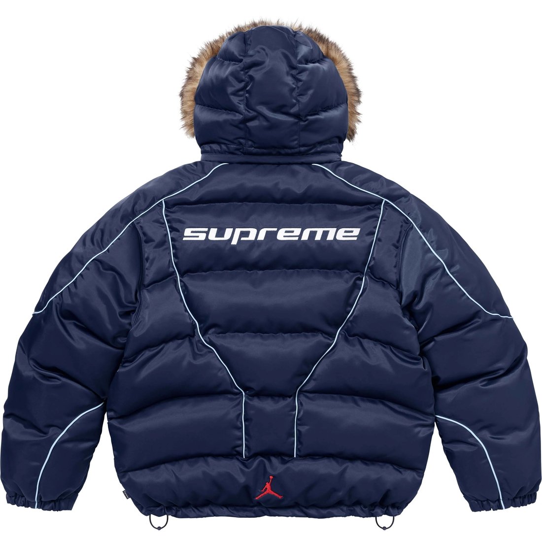 Details on Supreme Jordan Puffer Jacket Navy from fall winter
                                                    2024 (Price is $368)