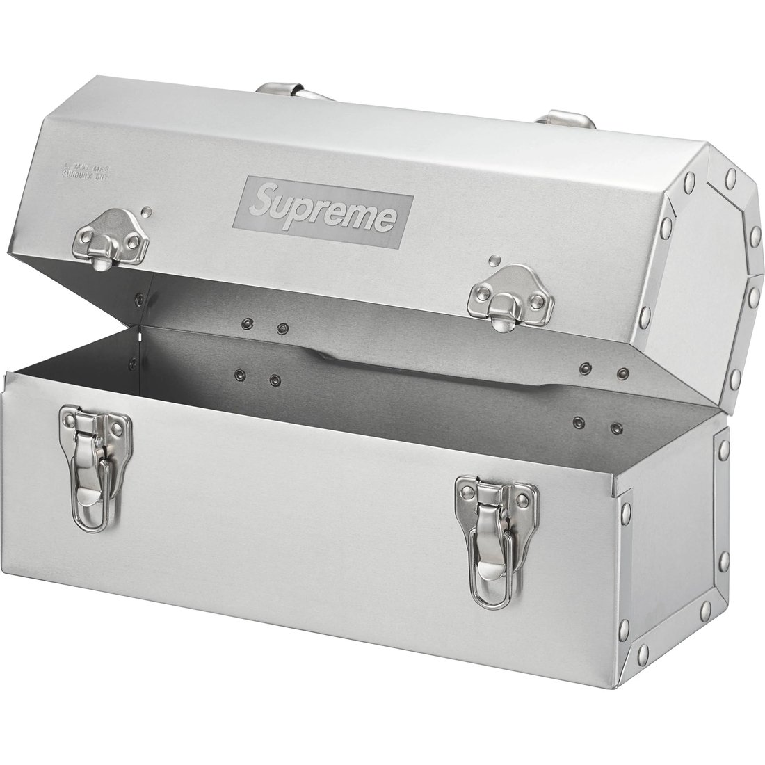 Details on Supreme L. May MFG Inc. Miner's Lunchbox Silver from fall winter
                                                    2024 (Price is $148)