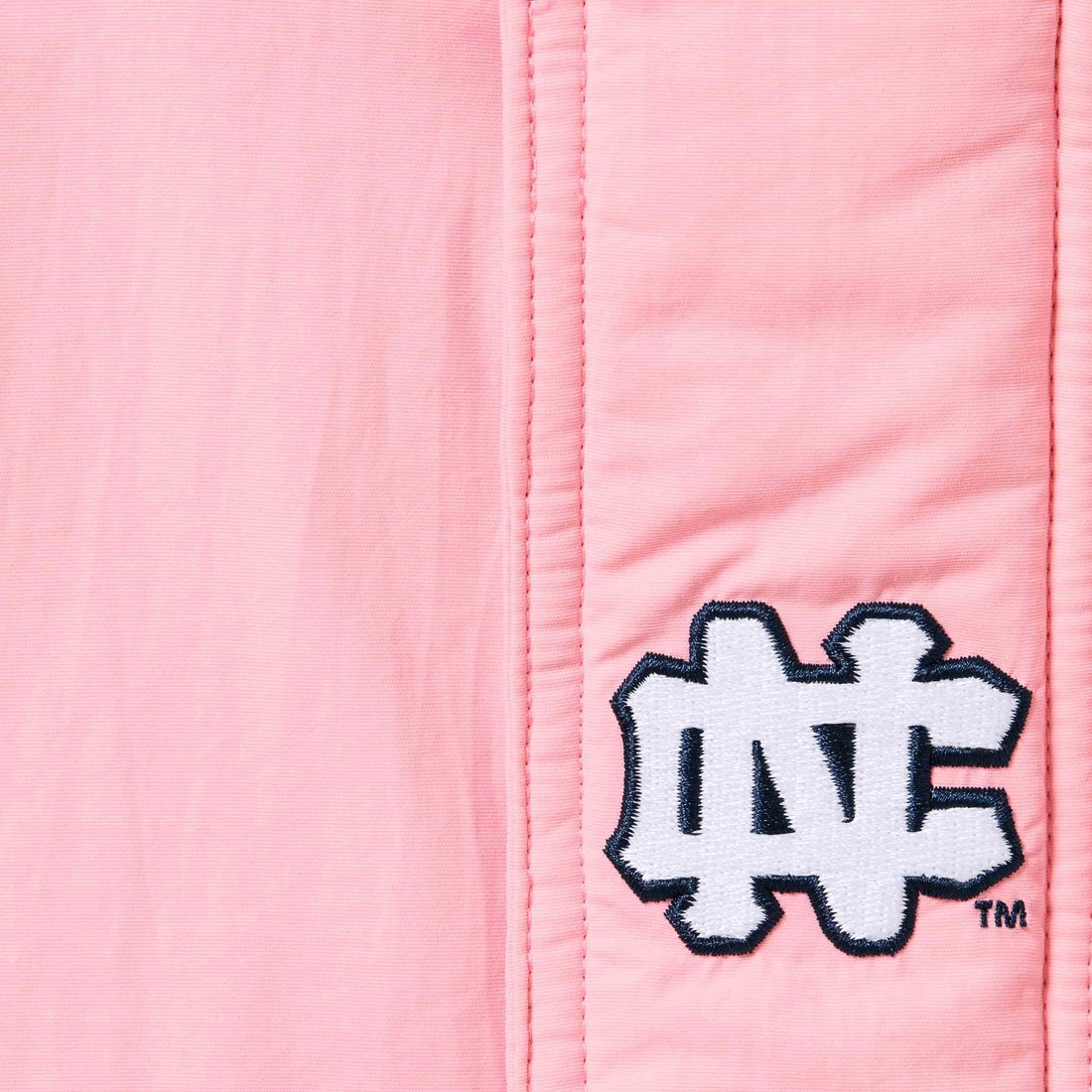 Details on Supreme Mitchell & Ness NCAA Hooded Stadium Jacket Pink from fall winter
                                                    2024 (Price is $368)