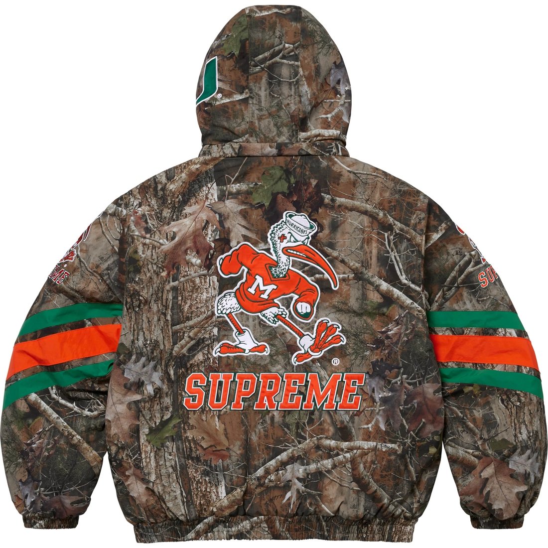 Details on Supreme Mitchell & Ness NCAA Hooded Stadium Jacket TrueTimber® Kanati Camo from fall winter
                                                    2024 (Price is $368)