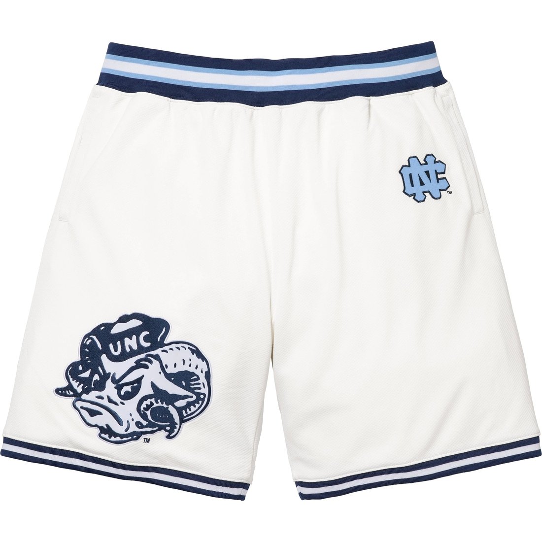 Details on Supreme Mitchell & Ness NCAA Basketball Short White from fall winter
                                                    2024 (Price is $158)