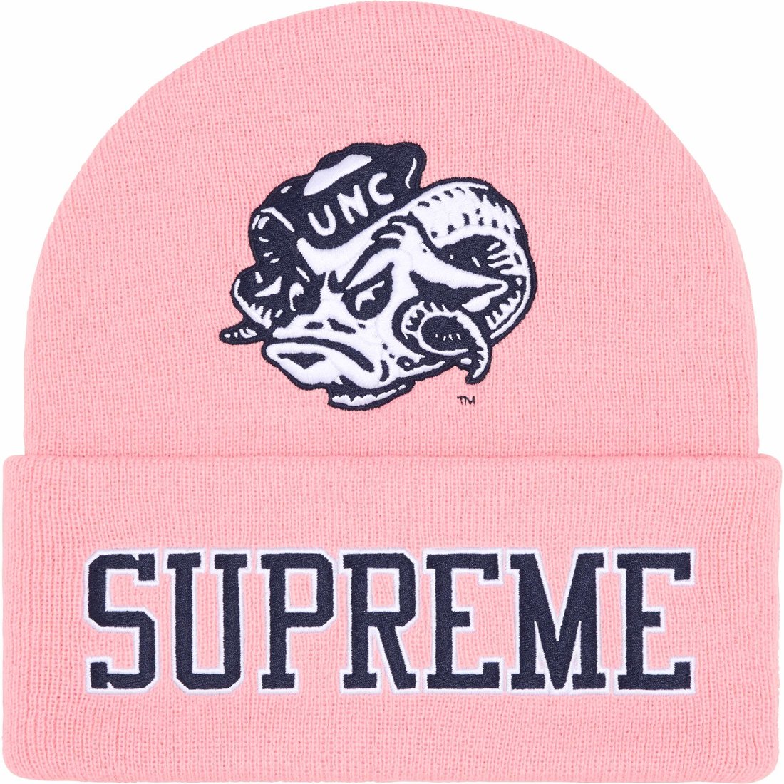 Details on Supreme Mitchell & Ness NCAA Beanie Light Pink from fall winter
                                                    2024 (Price is $48)