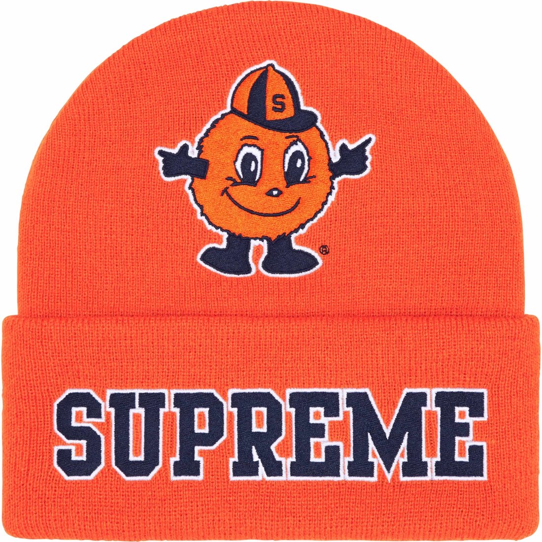 Details on Supreme Mitchell & Ness NCAA Beanie Orange from fall winter
                                                    2024 (Price is $48)