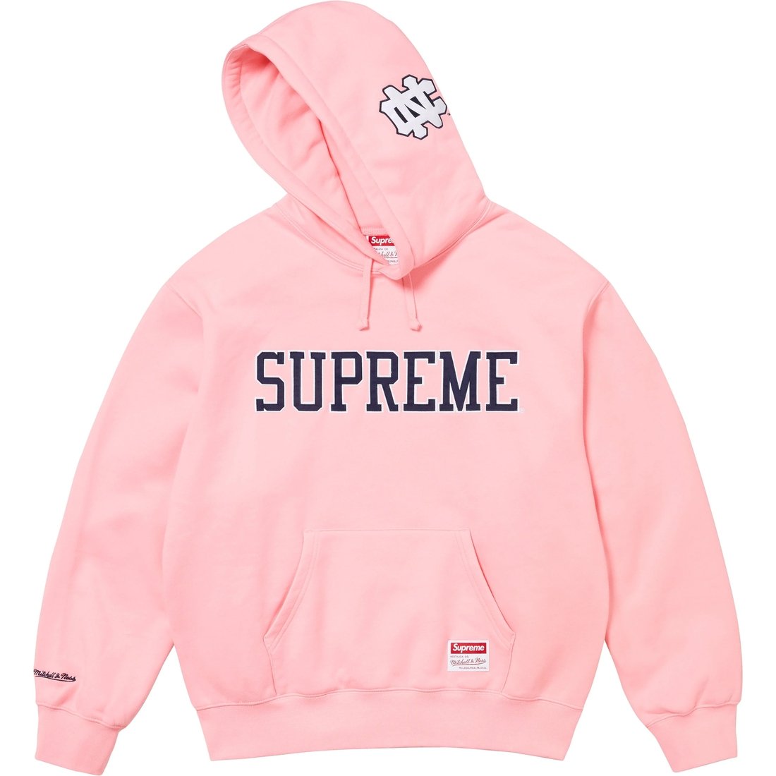 Details on Supreme Mitchell & Ness NCAA Hooded Sweatshirt Pink from fall winter
                                                    2024 (Price is $178)