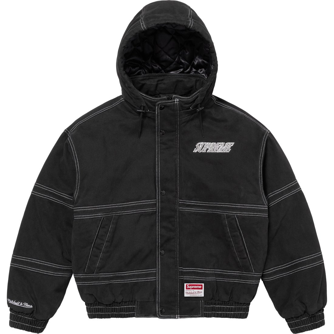 Details on Supreme Mitchell & Ness Twill Stadium Jacket Black from fall winter
                                                    2024 (Price is $348)