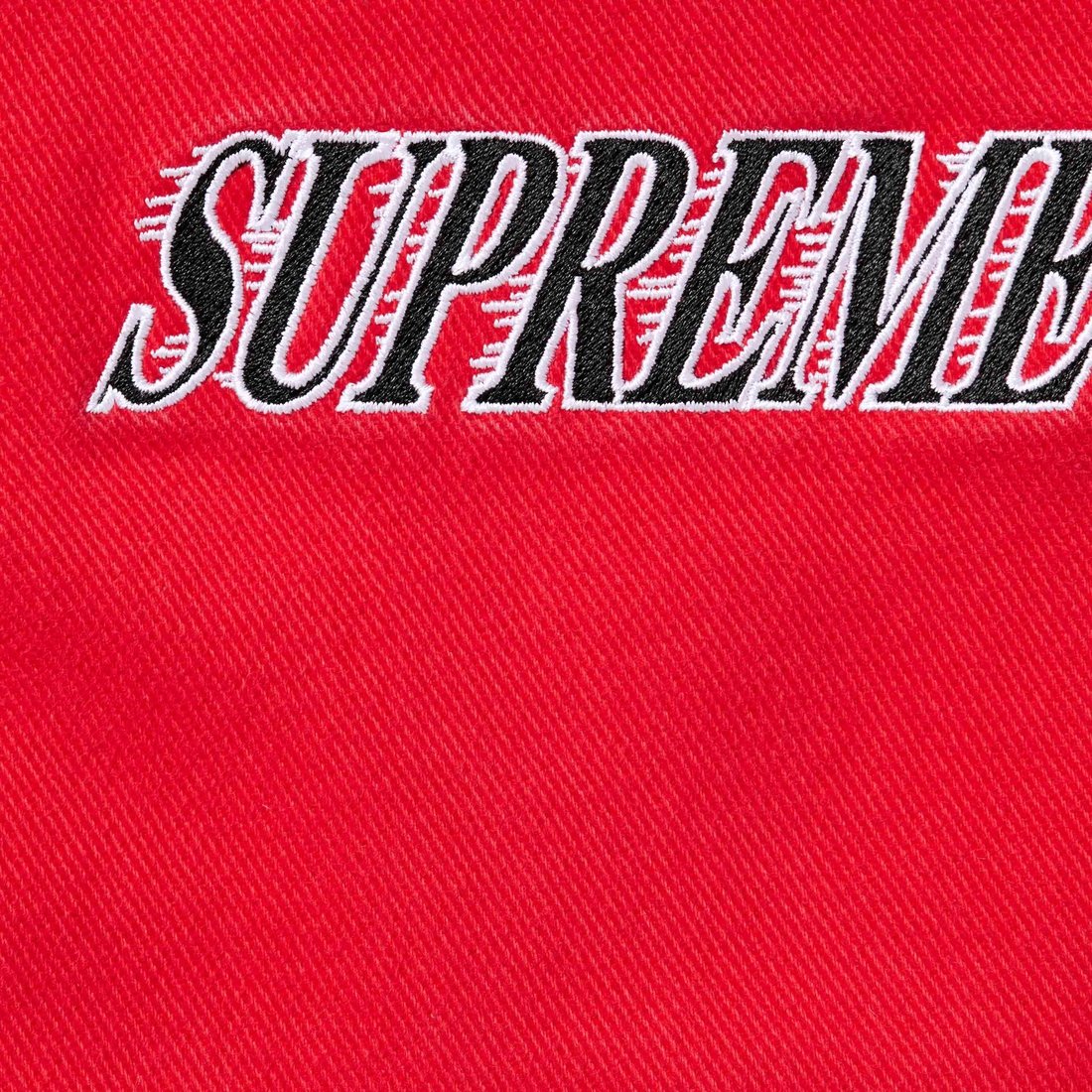 Details on Supreme Mitchell & Ness Twill Stadium Jacket Red from fall winter
                                                    2024 (Price is $348)