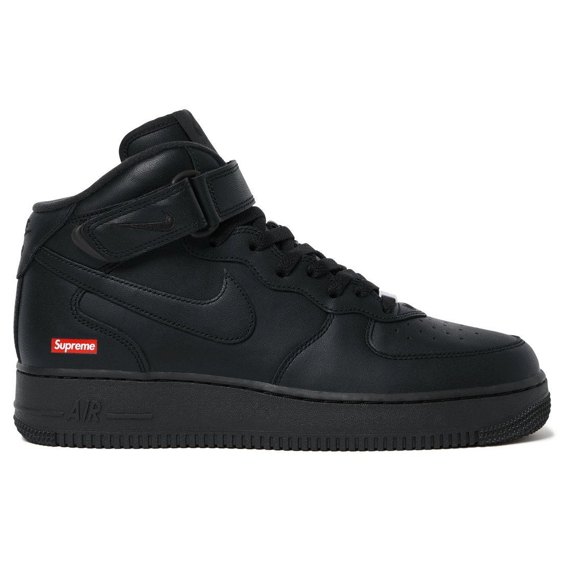 Details on Supreme Nike Air Force 1 Mid Black from fall winter
                                                    2024 (Price is $134)