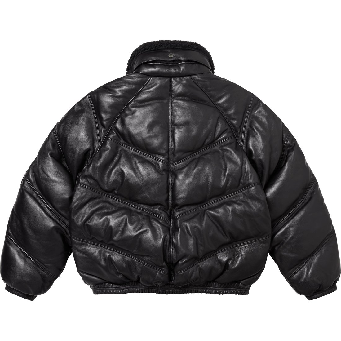 Details on Supreme Schott Chevron Leather Down Puffer Jacket Black from fall winter
                                                    2024 (Price is $1298)