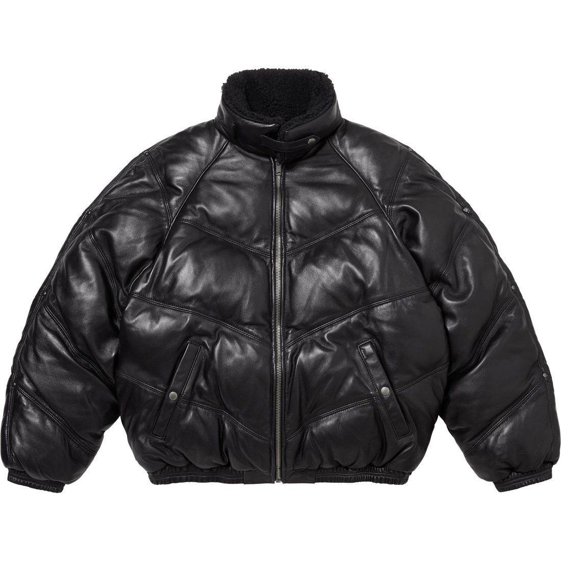 Details on Supreme Schott Chevron Leather Down Puffer Jacket Black from fall winter
                                                    2024 (Price is $1298)