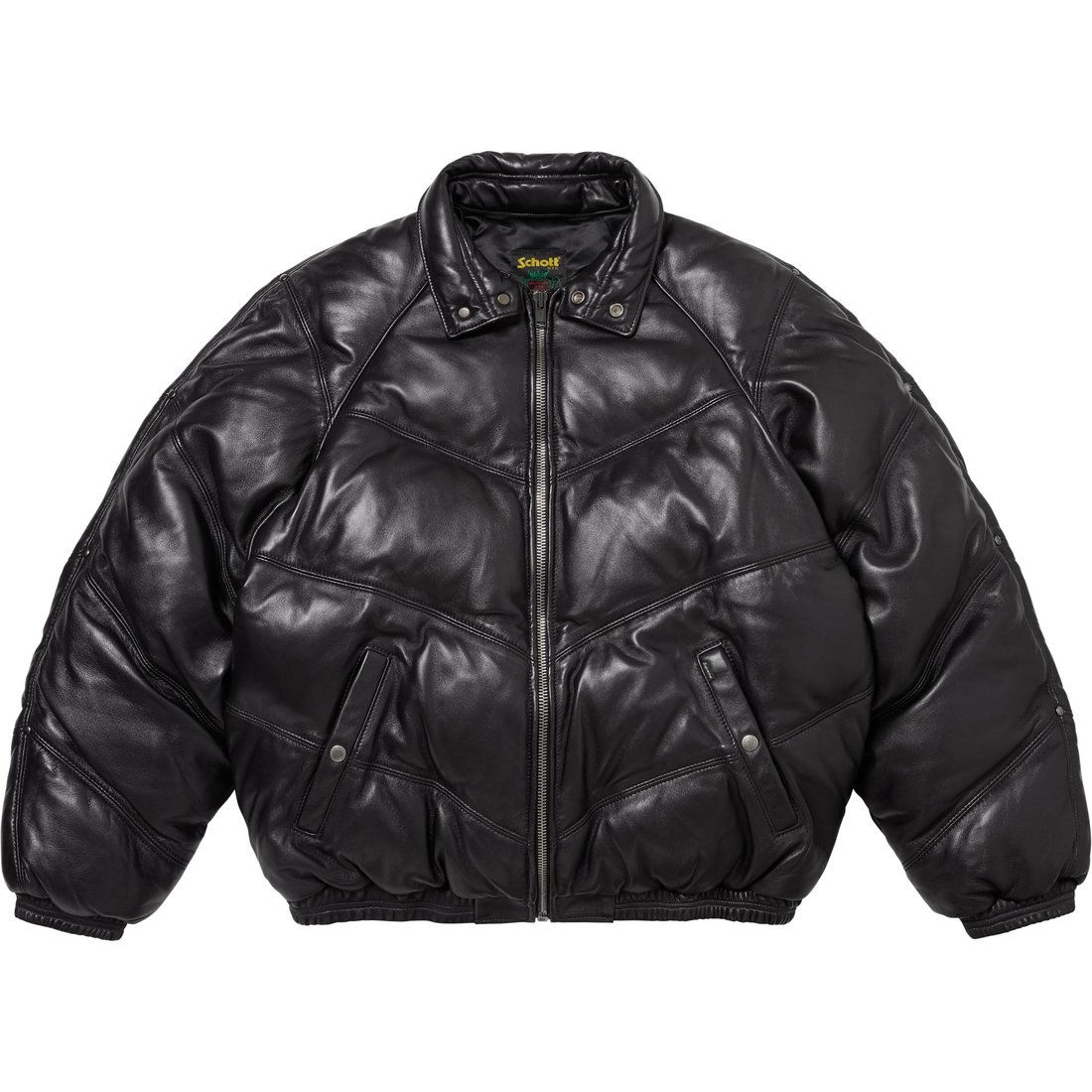 Details on Supreme Schott Chevron Leather Down Puffer Jacket Black from fall winter
                                                    2024 (Price is $1298)