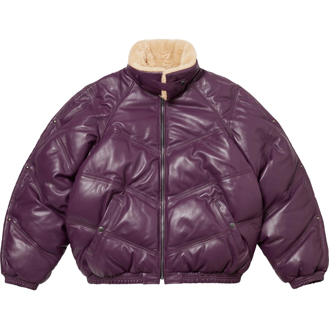 Details on Supreme Schott Chevron Leather Down Puffer Jacket Purple from fall winter
                                                    2024 (Price is $1298)