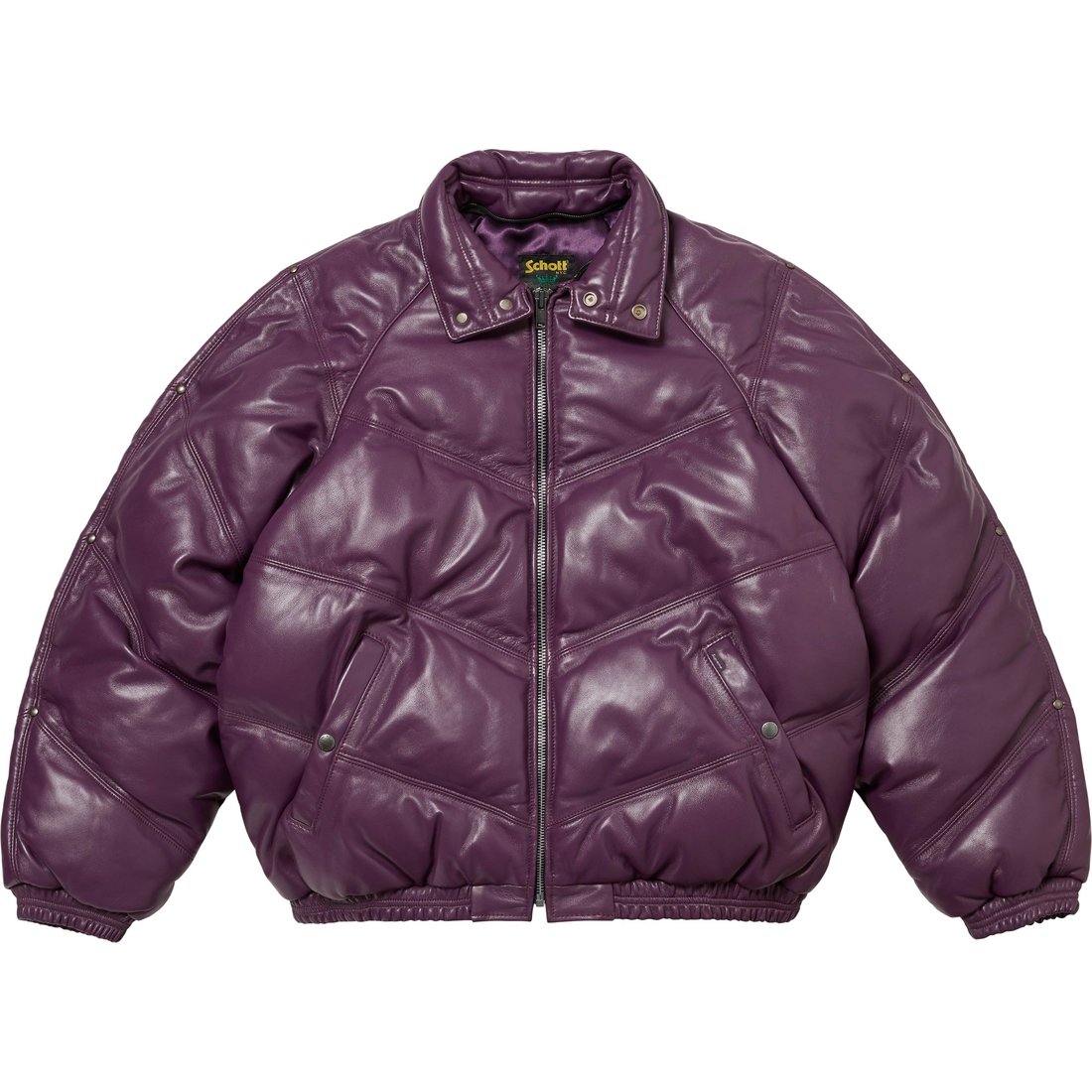 Details on Supreme Schott Chevron Leather Down Puffer Jacket Purple from fall winter
                                                    2024 (Price is $1298)