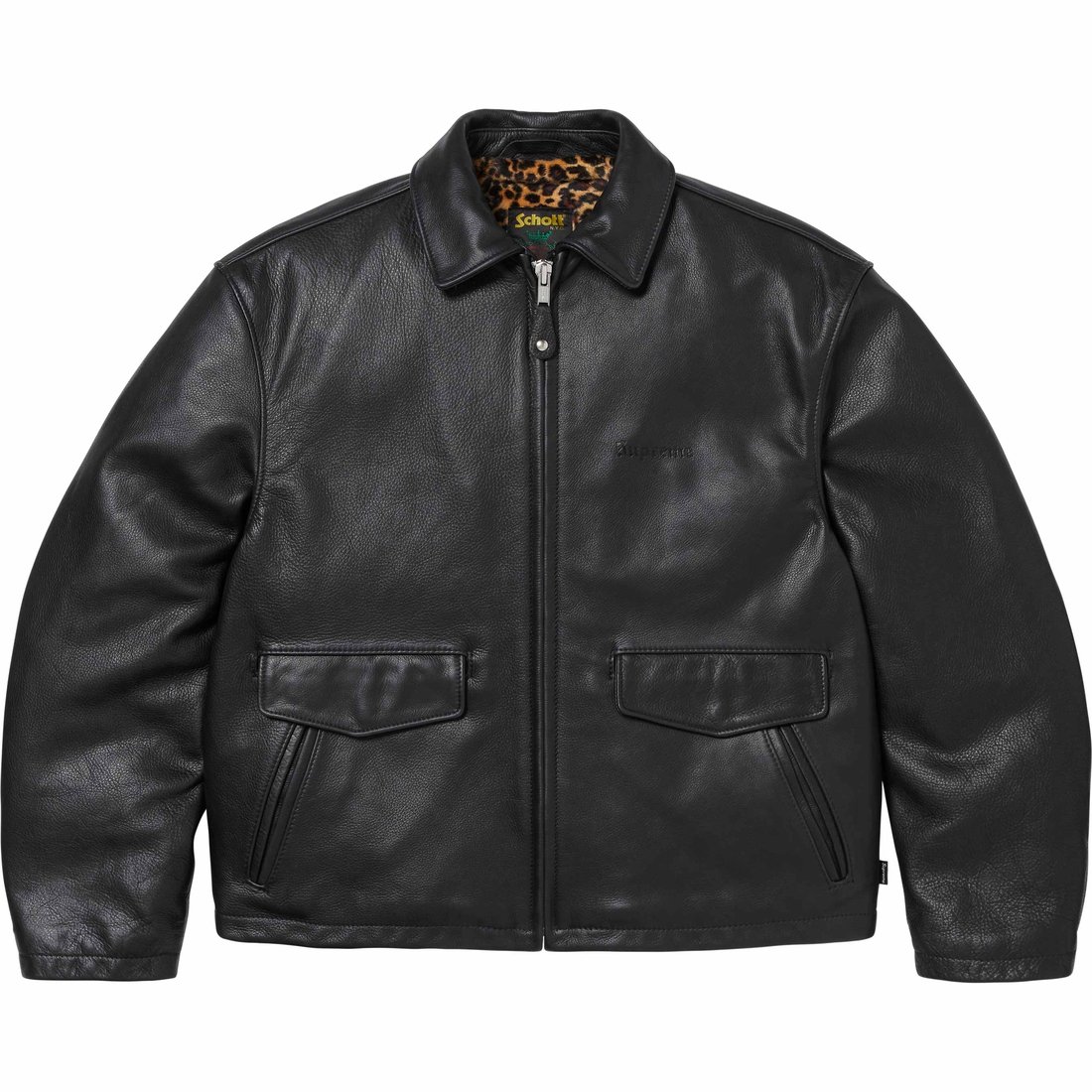 Details on Supreme Schott Leather Racer Jacket Black from fall winter
                                                    2024 (Price is $898)