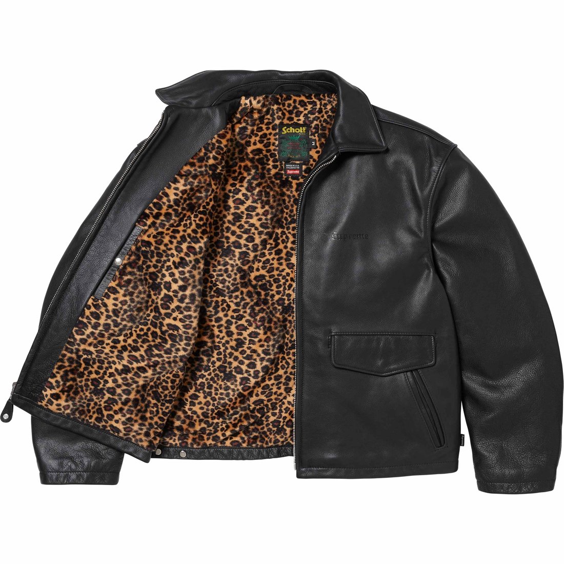 Details on Supreme Schott Leather Racer Jacket Black from fall winter
                                                    2024 (Price is $898)