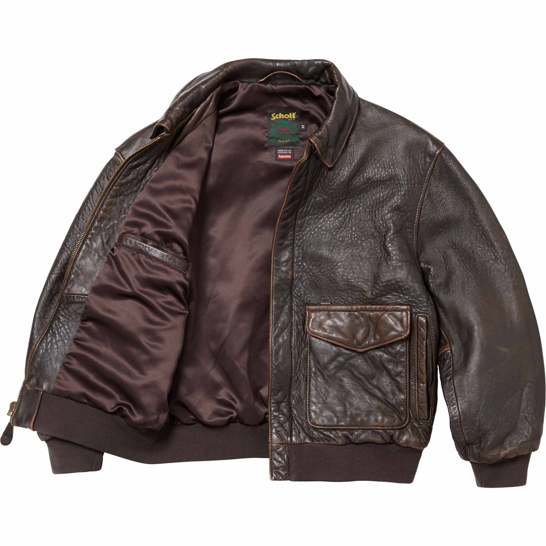 Details on Supreme Schott Snow White Hand-Painted Leather A2 Jacket Brown from fall winter
                                                    2024 (Price is $3998)