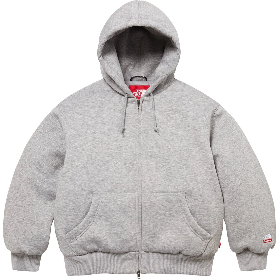 Details on Supreme The North Face Down Zip Up Hooded Sweatshirt Heather Grey from fall winter
                                                    2024 (Price is $298)