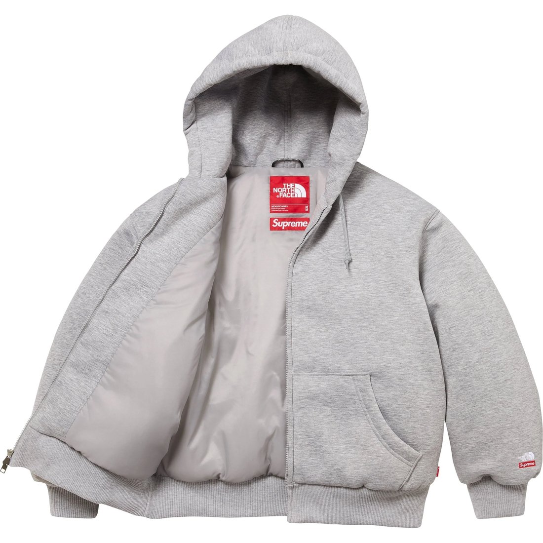 Details on Supreme The North Face Down Zip Up Hooded Sweatshirt Heather Grey from fall winter
                                                    2024 (Price is $298)