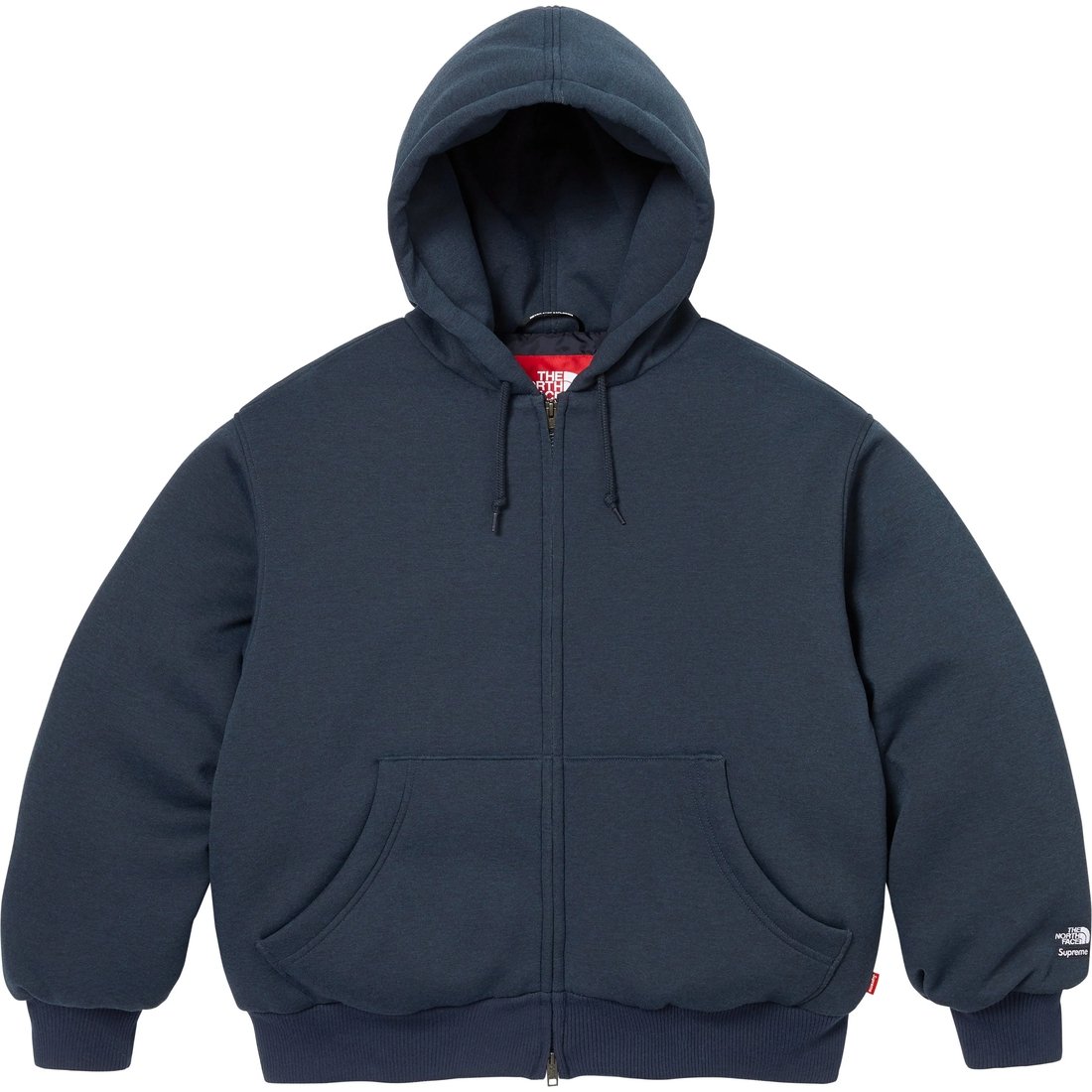 Details on Supreme The North Face Down Zip Up Hooded Sweatshirt Navy from fall winter
                                                    2024 (Price is $298)