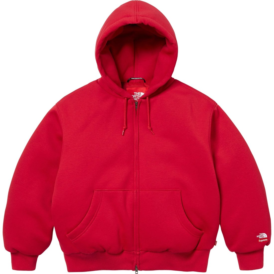 Details on Supreme The North Face Down Zip Up Hooded Sweatshirt Red from fall winter
                                                    2024 (Price is $298)