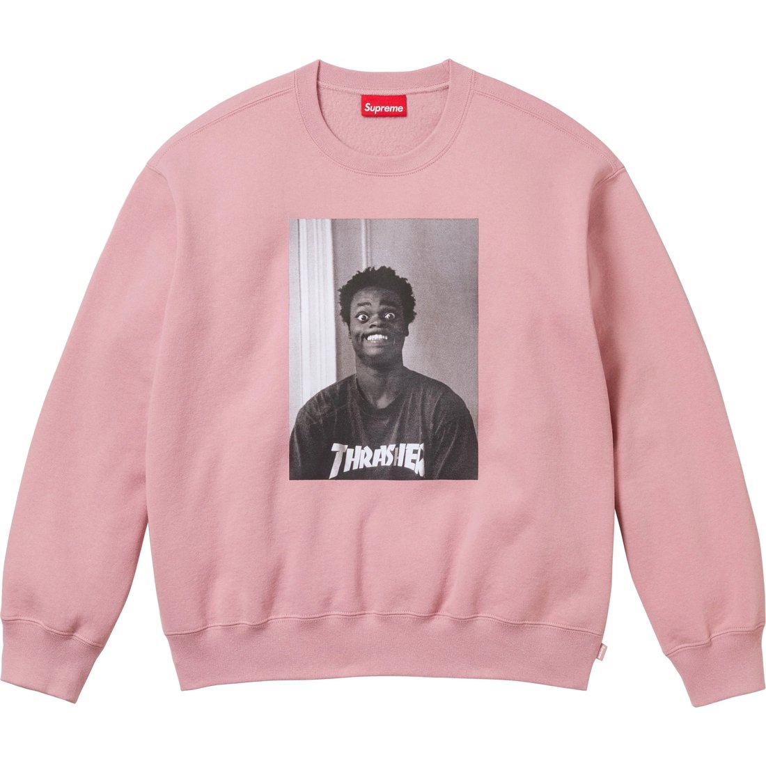 Details on Supreme Thrasher Crewneck Dusty Rose from fall winter
                                                    2024 (Price is $158)