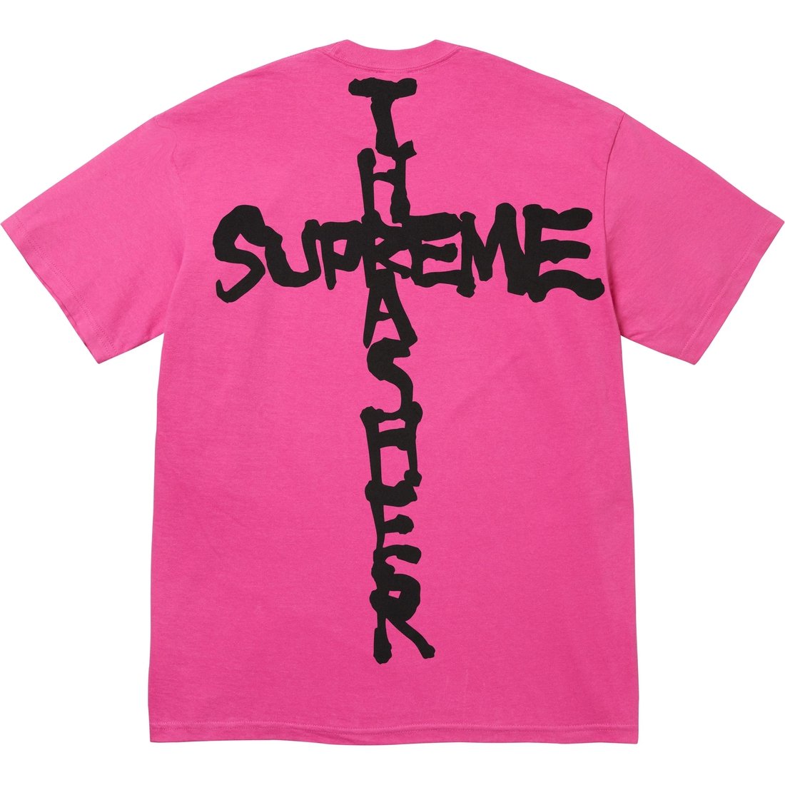 Details on Supreme Thrasher Cross Tee Fuchsia from fall winter
                                                    2024 (Price is $44)