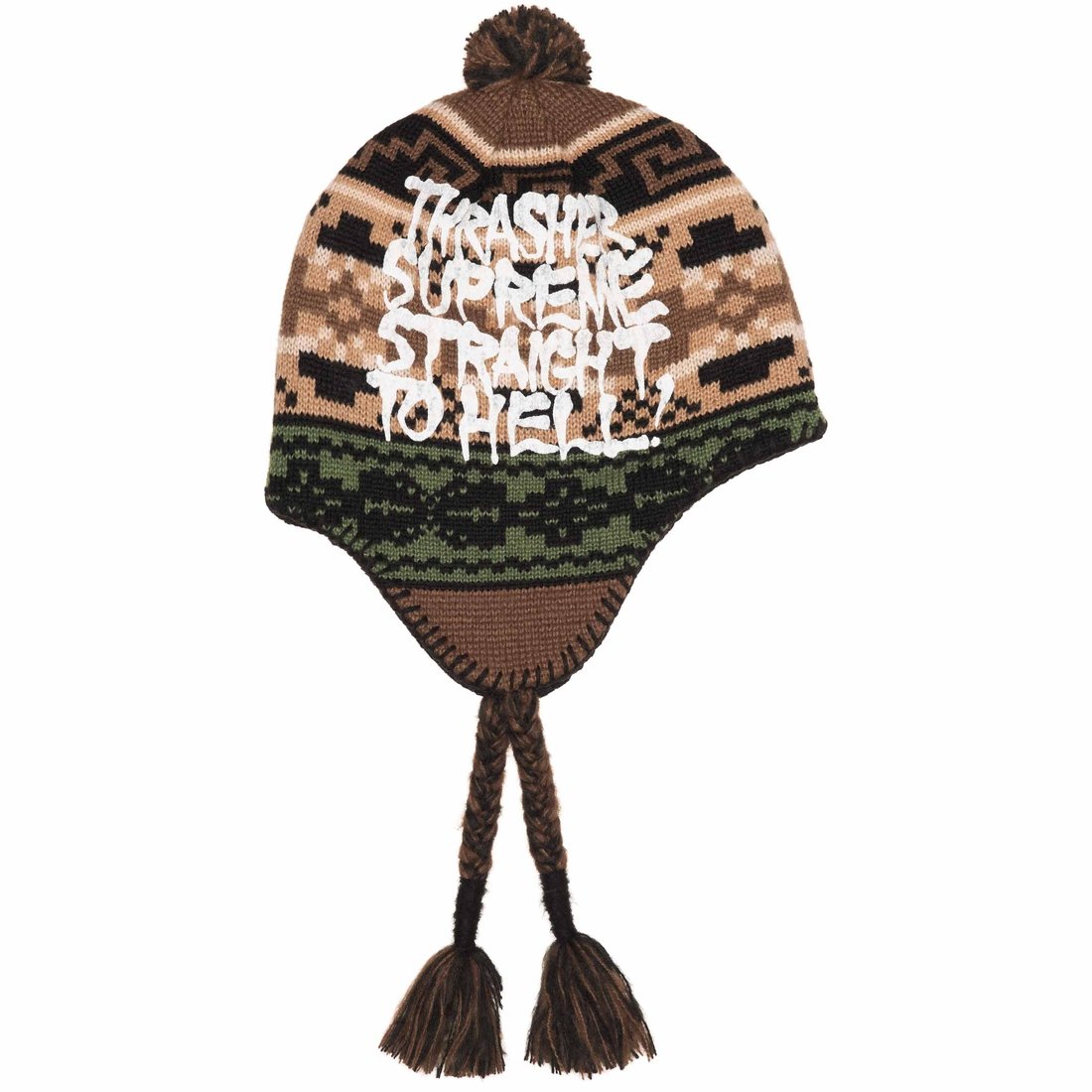 Details on Supreme Thrasher Earflap Beanie Brown from fall winter
                                                    2024 (Price is $44)