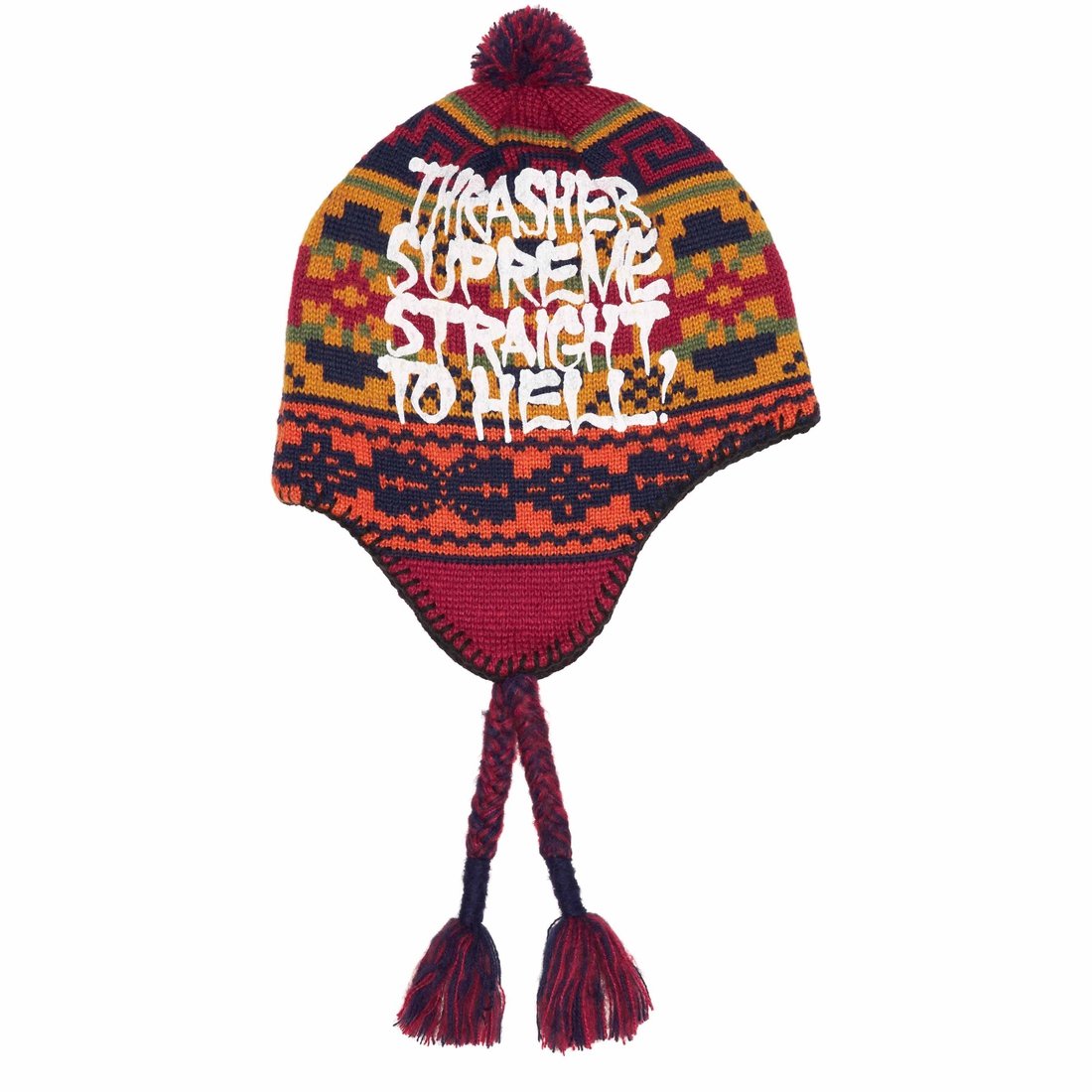 Details on Supreme Thrasher Earflap Beanie Red from fall winter
                                                    2024 (Price is $44)