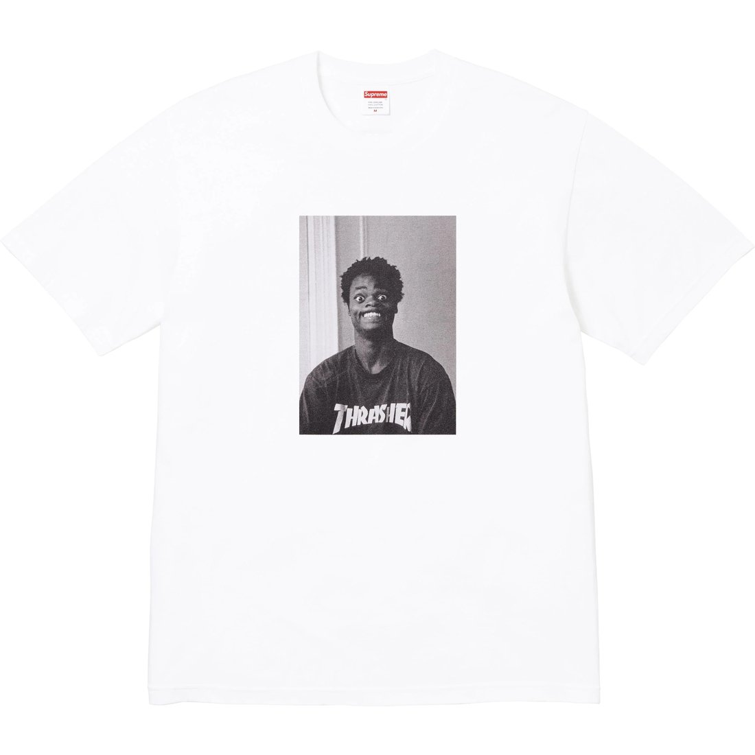 Details on Supreme Thrasher Harold Tee White from fall winter
                                                    2024 (Price is $48)