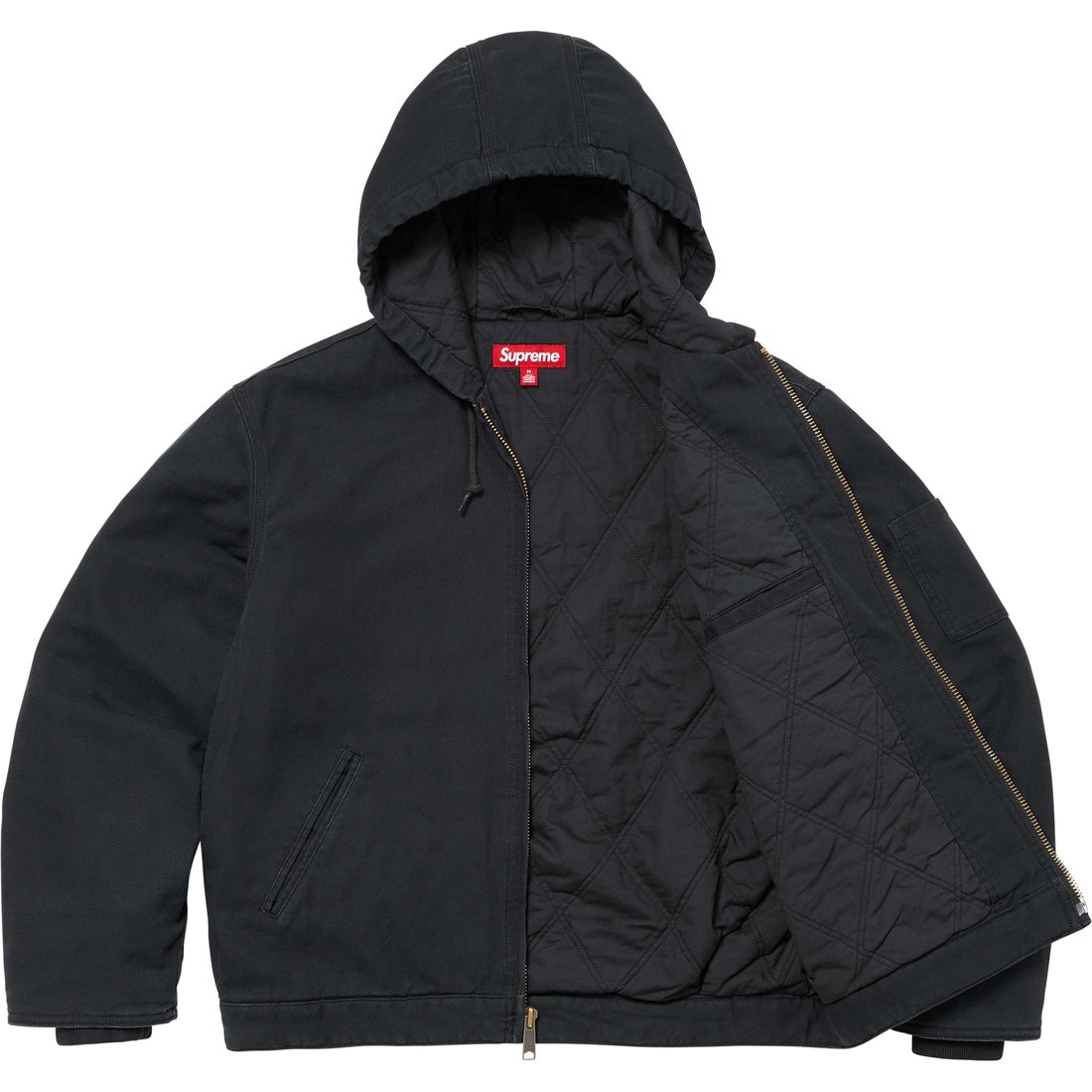 Details on Supreme Thrasher Hooded Work Jacket Black from fall winter
                                                    2024 (Price is $228)