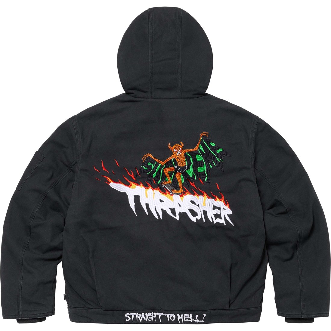 Details on Supreme Thrasher Hooded Work Jacket Black from fall winter
                                                    2024 (Price is $228)