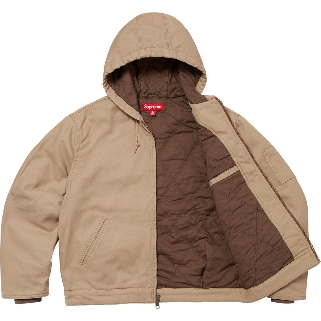 Details on Supreme Thrasher Hooded Work Jacket Tan from fall winter
                                                    2024 (Price is $228)