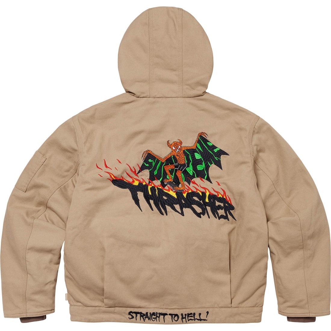 Details on Supreme Thrasher Hooded Work Jacket Tan from fall winter
                                                    2024 (Price is $228)