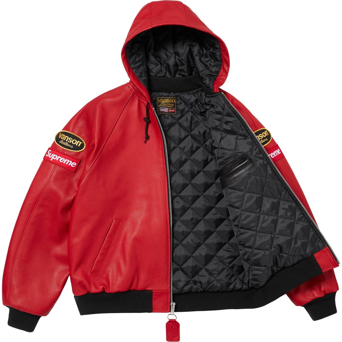 Details on Supreme Vanson Leathers Hooded Work Jacket Red from fall winter
                                                    2024 (Price is $1198)