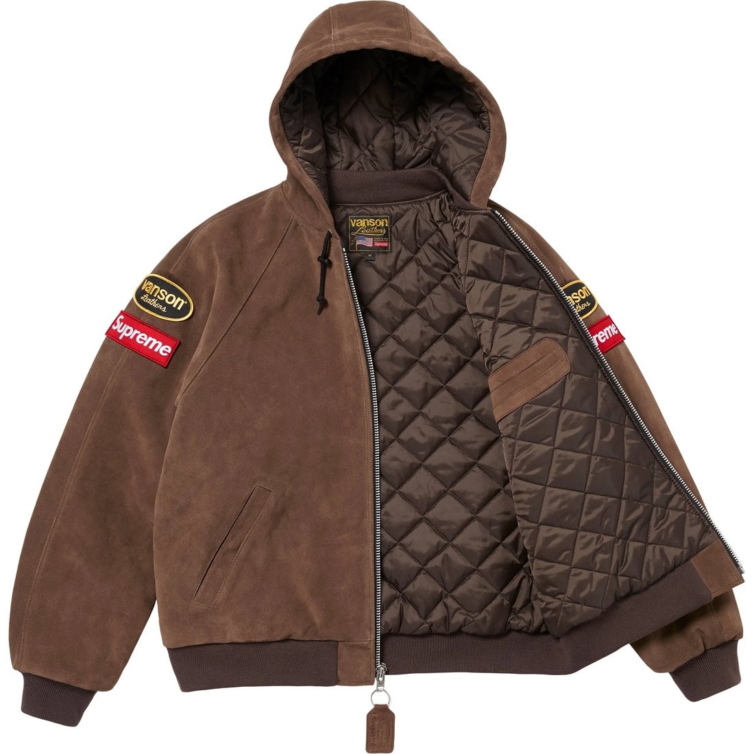 Details on Supreme Vanson Leathers Hooded Work Jacket Suede from fall winter
                                                    2024 (Price is $1198)