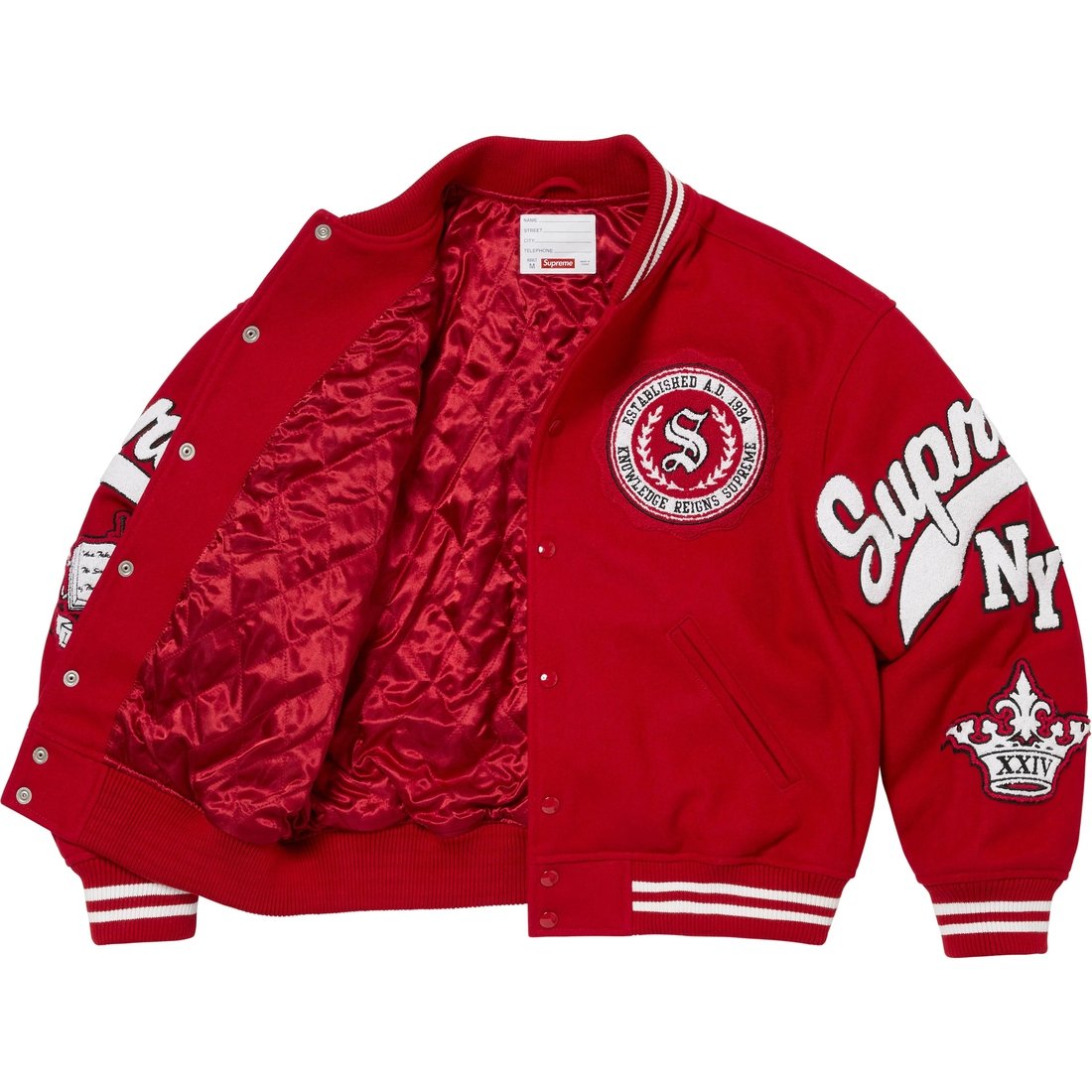 Details on Veritas Varsity Jacket Red from fall winter
                                                    2024 (Price is $498)