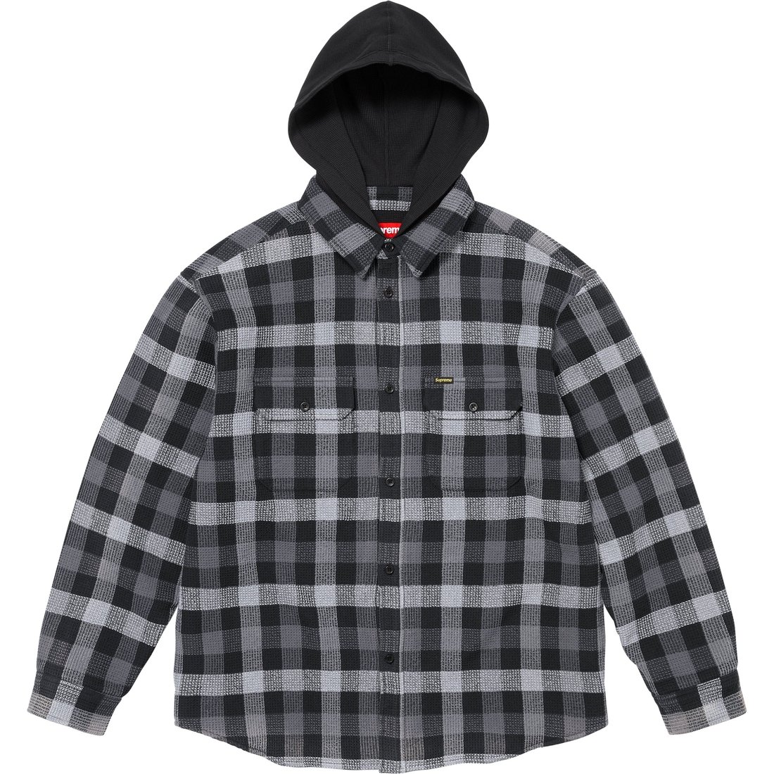 Details on Waffle Plaid Hooded Shirt Black from fall winter
                                                    2024 (Price is $158)