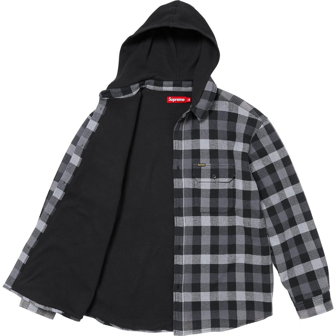 Details on Waffle Plaid Hooded Shirt Black from fall winter
                                                    2024 (Price is $158)